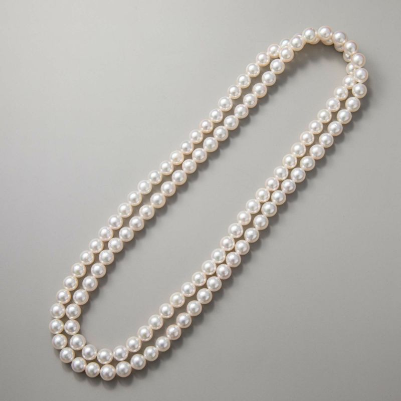 あこや真珠 ロングパールネックレス 100cm ホワイト系 8.0-8.5mm B～CBB～C  ラウンド～セミラウンド エンドレス（クラスプなし）[n2][100cm ロング] （真珠 ネックレス）