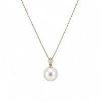 オーロラ花珠真珠 鑑別書付 1粒ダイヤ パールペンダント（40cmチェーン付） ホワイト系 8.5-9.0mm AAA  K18 ゴールド 0.07ct [n3][高品質 プレミアム]（冠婚葬祭 フォーマル）（プレゼント 記念日 6月誕生石）