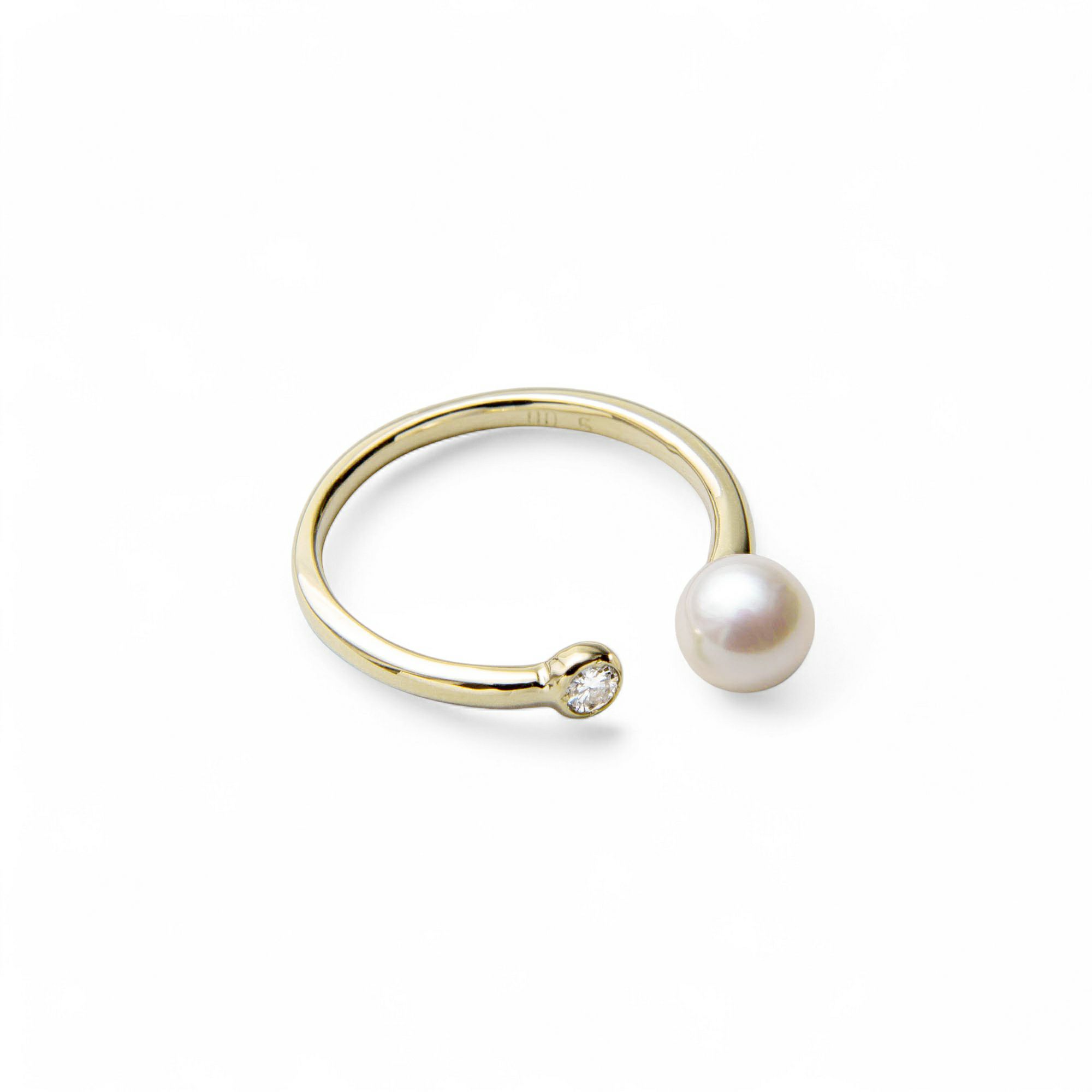 雑誌掲載★ あこや真珠 パール×ダイヤ フォークリング ～Carina(カリーナ)～ ホワイト系 5.5-6.0mm K10WG/K10 ホワイトゴールド イエローゴールド 0.05ct [n3][n6]（パールリング）(大人可愛い おしゃれ）6月誕生石