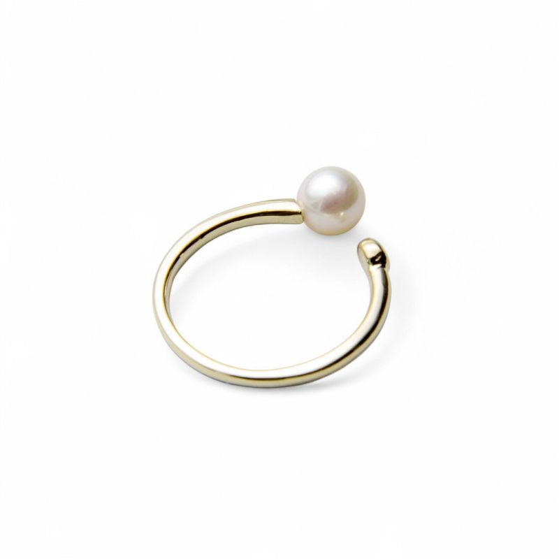 雑誌掲載★ あこや真珠 パール×ダイヤ フォークリング ～Carina(カリーナ)～ ホワイト系 5.5-6.0mm K10WG/K10 ホワイトゴールド イエローゴールド 0.05ct [n3][n6]（パールリング）(大人可愛い おしゃれ）6月誕生石