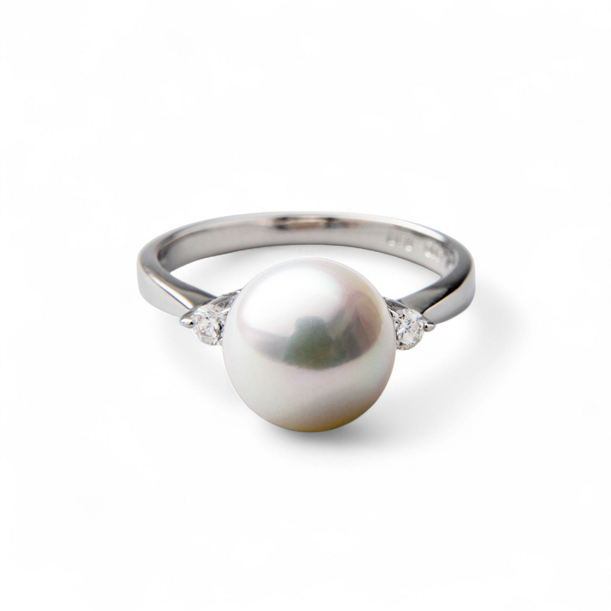 オーロラ花珠真珠 鑑別書付 ダイヤ2石 パールリング（指輪） 9.0-9.5mm AAA ホワイト系 0.10ct Pt900 プラチナ [n4][HS] (真珠 リング アコヤ真珠)(冠婚葬祭 フォーマル 結婚式)