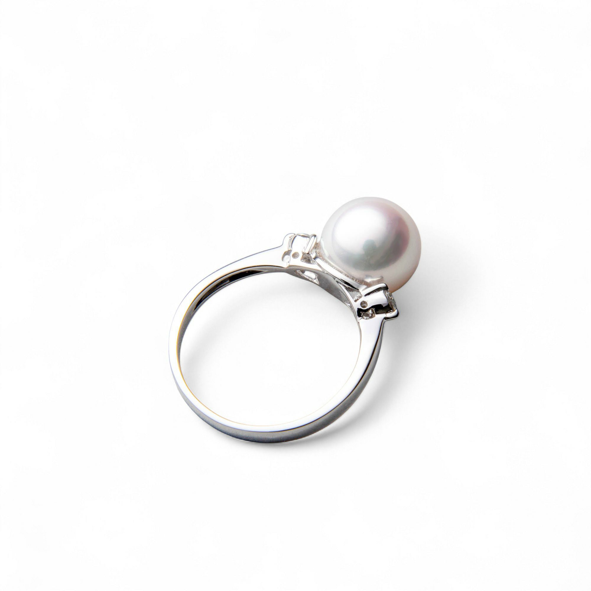 オーロラ花珠真珠 鑑別書付 ダイヤ2石 パールリング（指輪） 9.0-9.5mm AAA ホワイト系 0.10ct Pt900 プラチナ [n4][HS] (真珠 リング アコヤ真珠)(冠婚葬祭 フォーマル 結婚式)