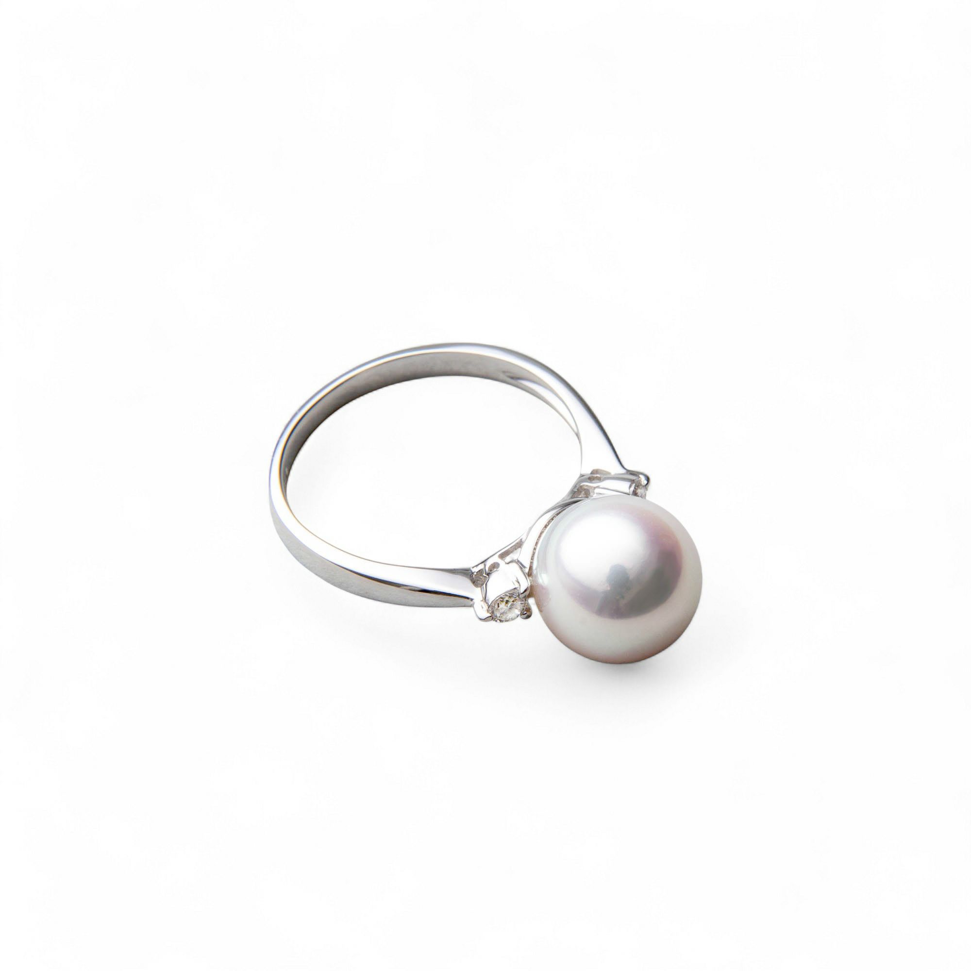 オーロラ花珠真珠 鑑別書付 ダイヤ2石 パールリング（指輪） 9.0-9.5mm AAA ホワイト系 0.10ct Pt900 プラチナ [n4][HS] (真珠 リング アコヤ真珠)(冠婚葬祭 フォーマル 結婚式)