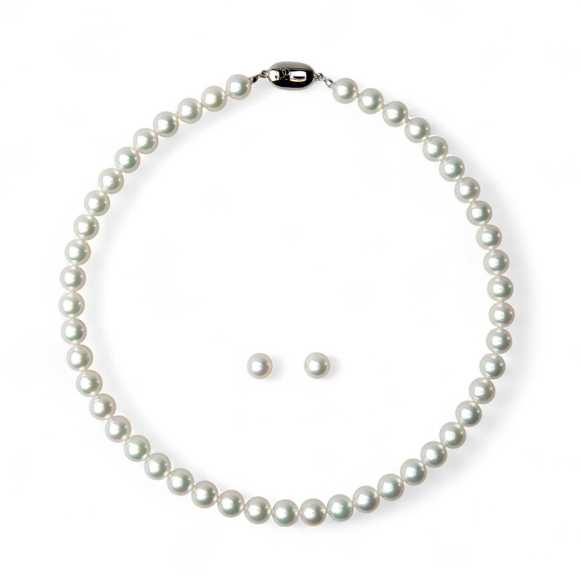 オーロラ花珠真珠 無調色 ネックレス 2点セット 8.5-9.0mm ホワイト系(ナチュラル) ≪ハイクオリティ花珠≫ 高品質 AAA 花珠鑑別書付  パールネックレス パールピアス イヤリング [n5]（真珠ネックレス アコヤ真珠 本真珠）