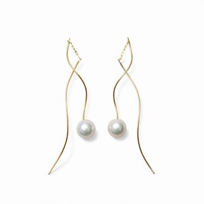 トレンド感たっぷりの新デザイン登場☆あこや真珠 ウェーブデザイン パールピアス ～Foglia(フォリア)～ ホワイト系 7.5-8.0mm K14WG/K18YG/K18PG [n4]6月誕生石