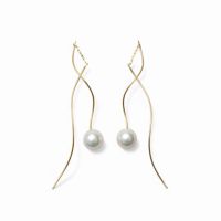 トレンド感たっぷりの新デザイン登場☆あこや真珠 ウェーブデザイン パールピアス ～Foglia(フォリア)～ ホワイト系 7.5-8.0mm K14WG/K18YG/K18PG [n4]6月誕生石