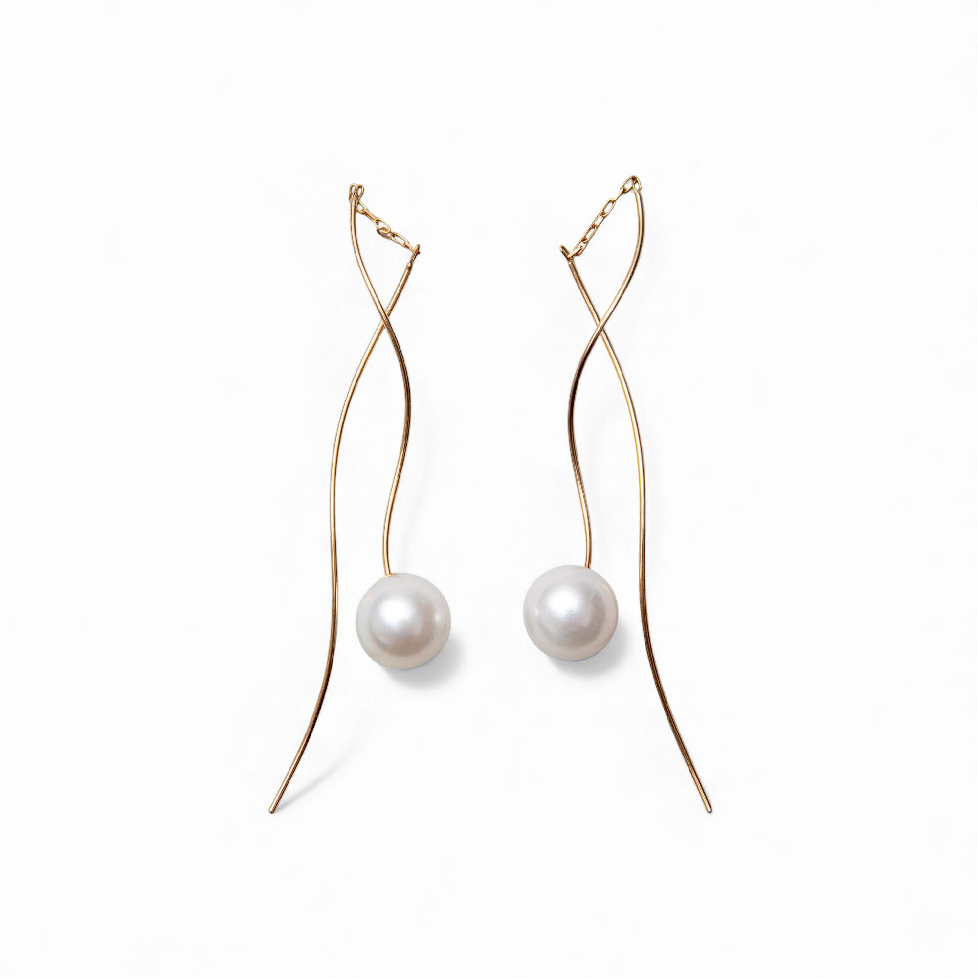 トレンド感たっぷりの新デザイン登場☆あこや真珠 ウェーブデザイン パールピアス ～Foglia(フォリア)～ ホワイト系 7.5-8.0mm K14WG/K18YG/K18PG [n4]6月誕生石