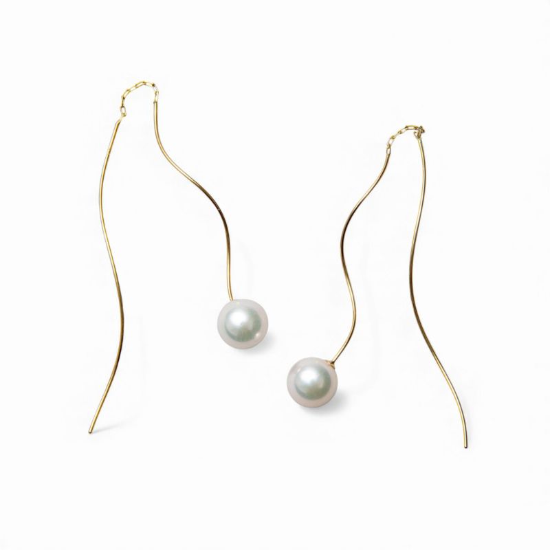 トレンド感たっぷりの新デザイン登場☆あこや真珠 ウェーブデザイン パールピアス ～Foglia(フォリア)～ ホワイト系 7.5-8.0mm K14WG/K18YG/K18PG [n4]6月誕生石