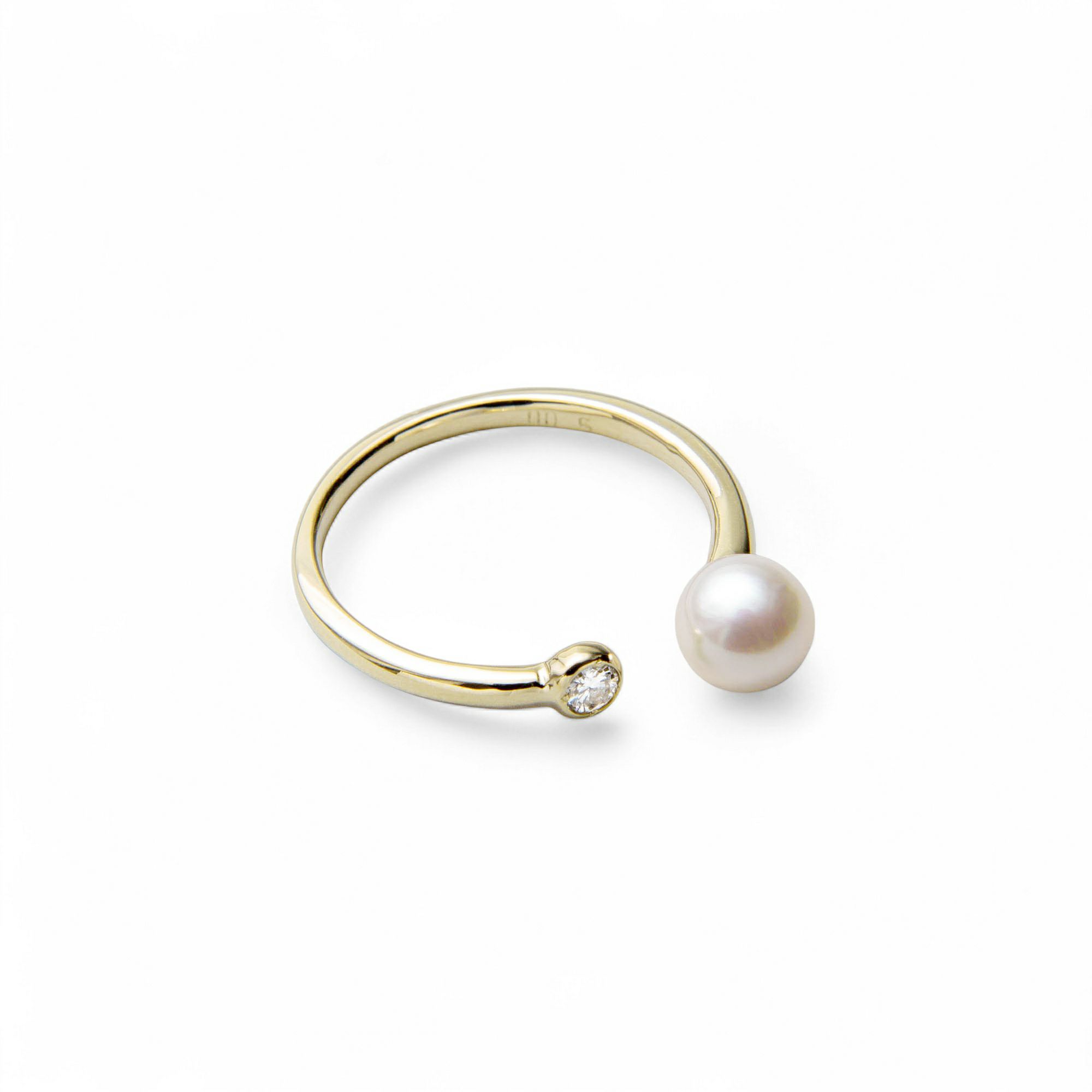 【受注発注品】あこや真珠 パール×ダイヤ フォークリング ～Carina(カリーナ)～ ホワイト系 5.5-6.0mm K18WG/K18 ホワイトゴールド 18金 0.05ct [n6]（パールリング）(大人可愛い おしゃれ）6月誕生石