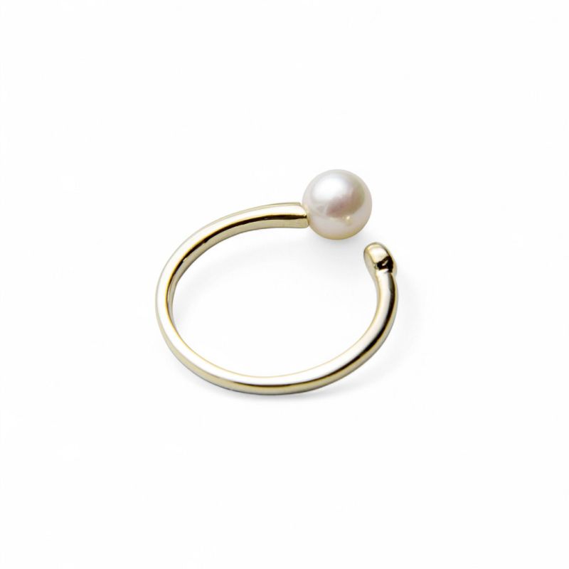 【受注発注品】あこや真珠 パール×ダイヤ フォークリング ～Carina(カリーナ)～ ホワイト系 5.5-6.0mm K18WG/K18 ホワイトゴールド 18金 0.05ct [n6]（パールリング）(大人可愛い おしゃれ）6月誕生石