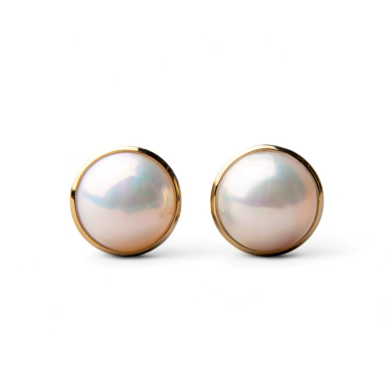 マベ真珠 パールイヤリング ホワイト系 13mmUP AAB  K18 ゴールド [n2]（真珠 イヤリング）