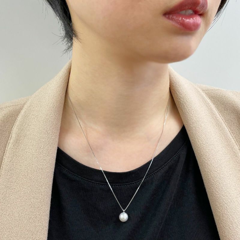 【初めての方におすすめ】あこや本真珠 一粒パールネックレス（45cmチェーン付） ホワイト系 8.0-8.5mm BBB K18/K18WG プチペンダント【本店限定商品】[n3]