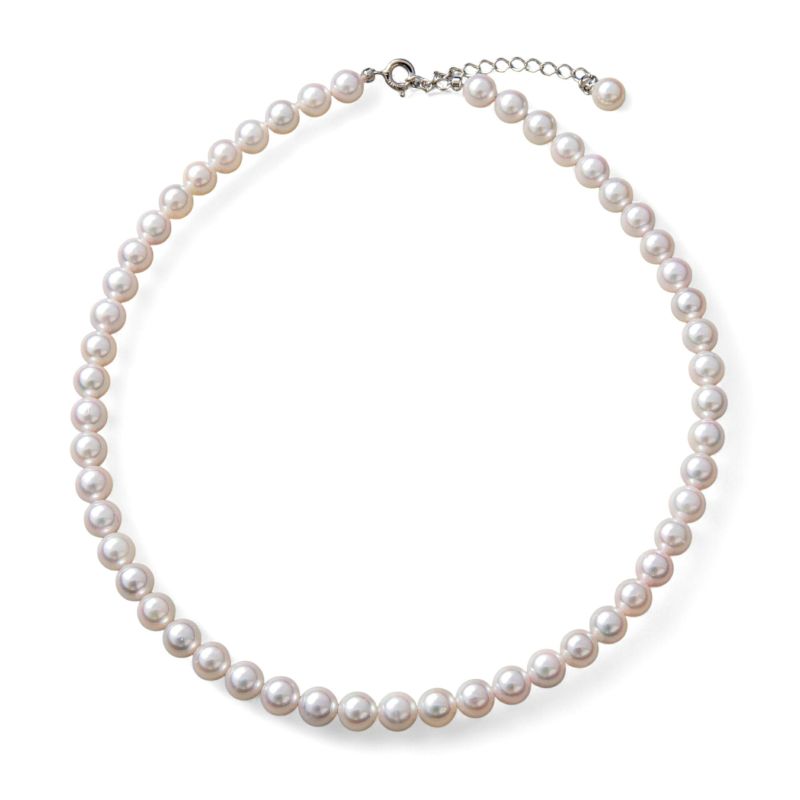 《キッズ用長さが選べる》あこや本真珠 パールネックレス ホワイトピンク系 6.5-7.0mm ビーンズクラスプ（約37cm）/引き輪&アジャスター（約36-41cm） [n2]（入園 入学式 発表会 七五三 結婚式）（キッズ用 パール）（ママ 子供 母娘 親子リンクコーデ）