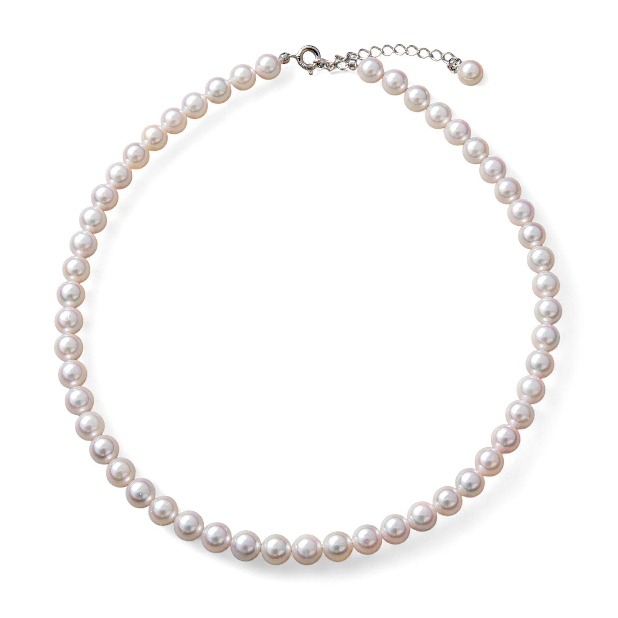 《キッズ用長さが選べる》あこや本真珠 パールネックレス ホワイトピンク系 6.5-7.0mm ビーンズクラスプ（約37cm）/引き輪&アジャスター（約36-41cm） [n2]（入園 入学式 発表会 七五三 結婚式）（キッズ用 パール）（ママ 子供 母娘 親子リンクコーデ）