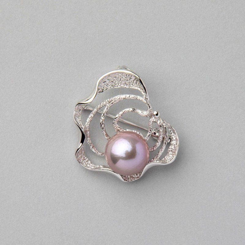 淡水真珠（有核） ネイチャーモチーフパールブローチ ピンクパープル（ナチュラル）系 13mmUP AAA～B silver（本真珠）[n5]