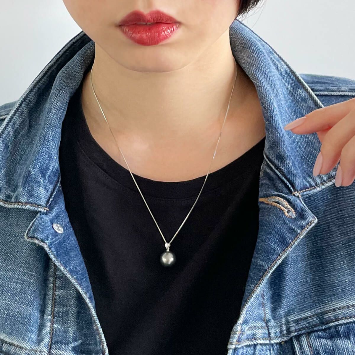 本真珠 黒蝶真珠 タヒチパール シルバー ネックレス ペンダントトップ 苛ま 