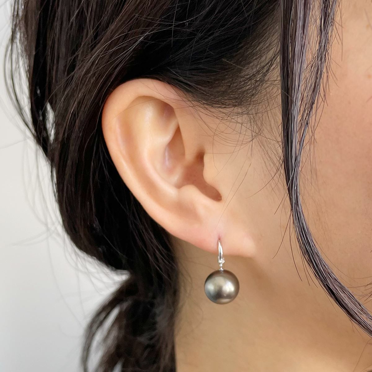 Tahitian+ タヒチ黒蝶真珠 ピアス 11mmUP K14WG | 南洋真珠ピアス  