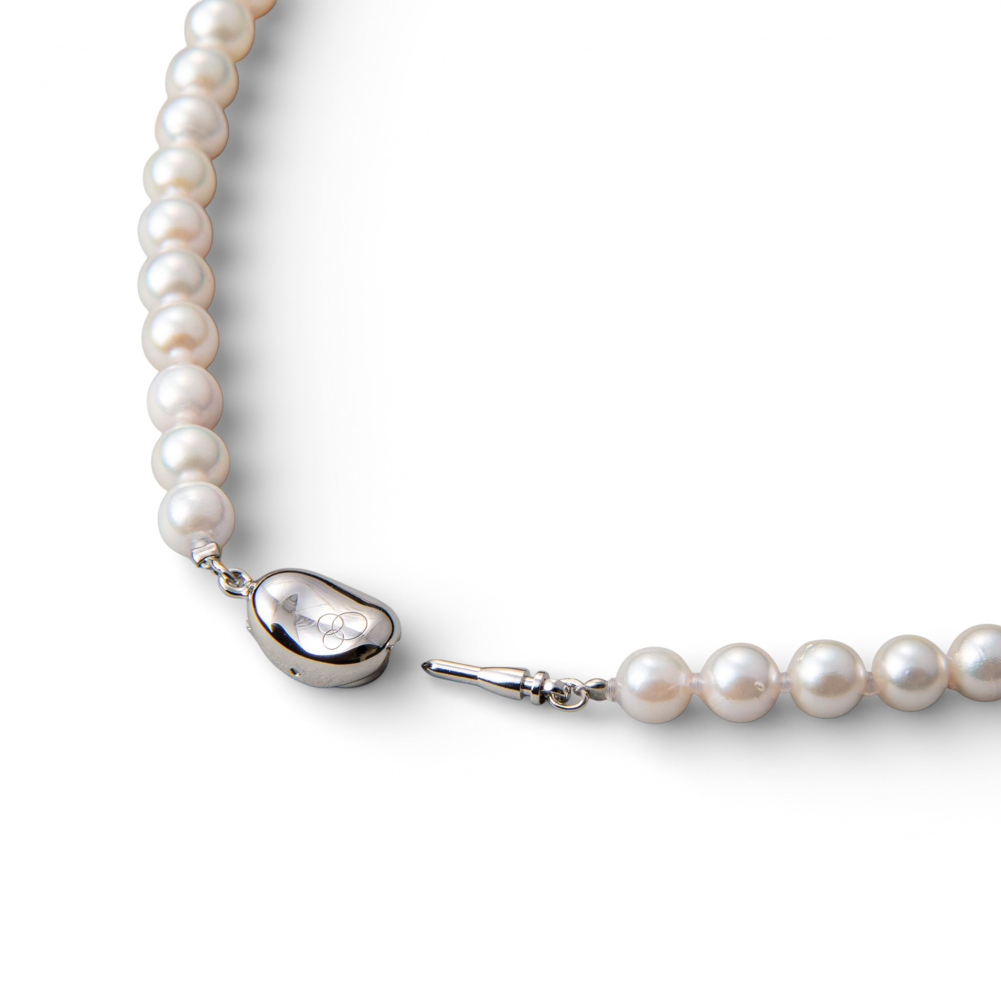 あこや真珠 パールロングネックレス ホワイト系 5.5-6.0mm BB～CC  ラウンド～セミラウンド ビーンズクラスプ（silver）[n2][80cm ロング] （アコヤ本真珠）