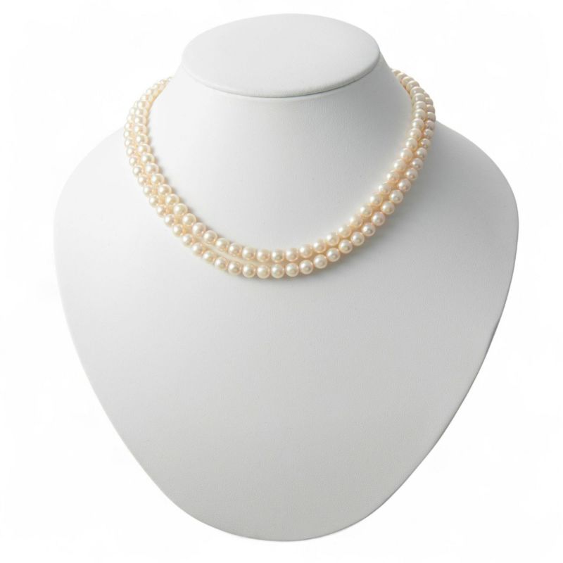 あこや真珠 パールロングネックレス ホワイト系 5.5-6.0mm BB～CC  ラウンド～セミラウンド ビーンズクラスプ（silver）[n2][80cm ロング] （アコヤ本真珠）