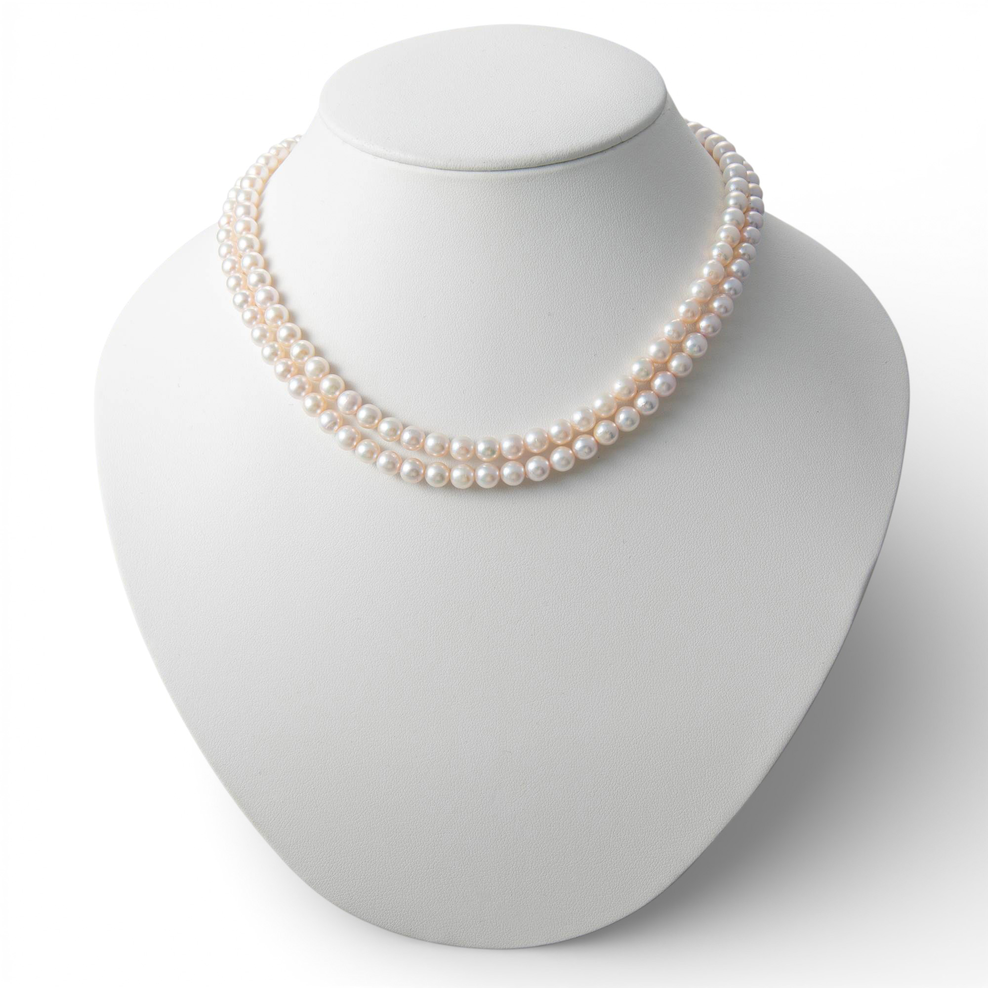 あこや真珠 パールロングネックレス ホワイト系 5.5-6.0mm BB～CC  ラウンド～セミラウンド ビーンズクラスプ（silver）[n2][80cm ロング] （アコヤ本真珠）
