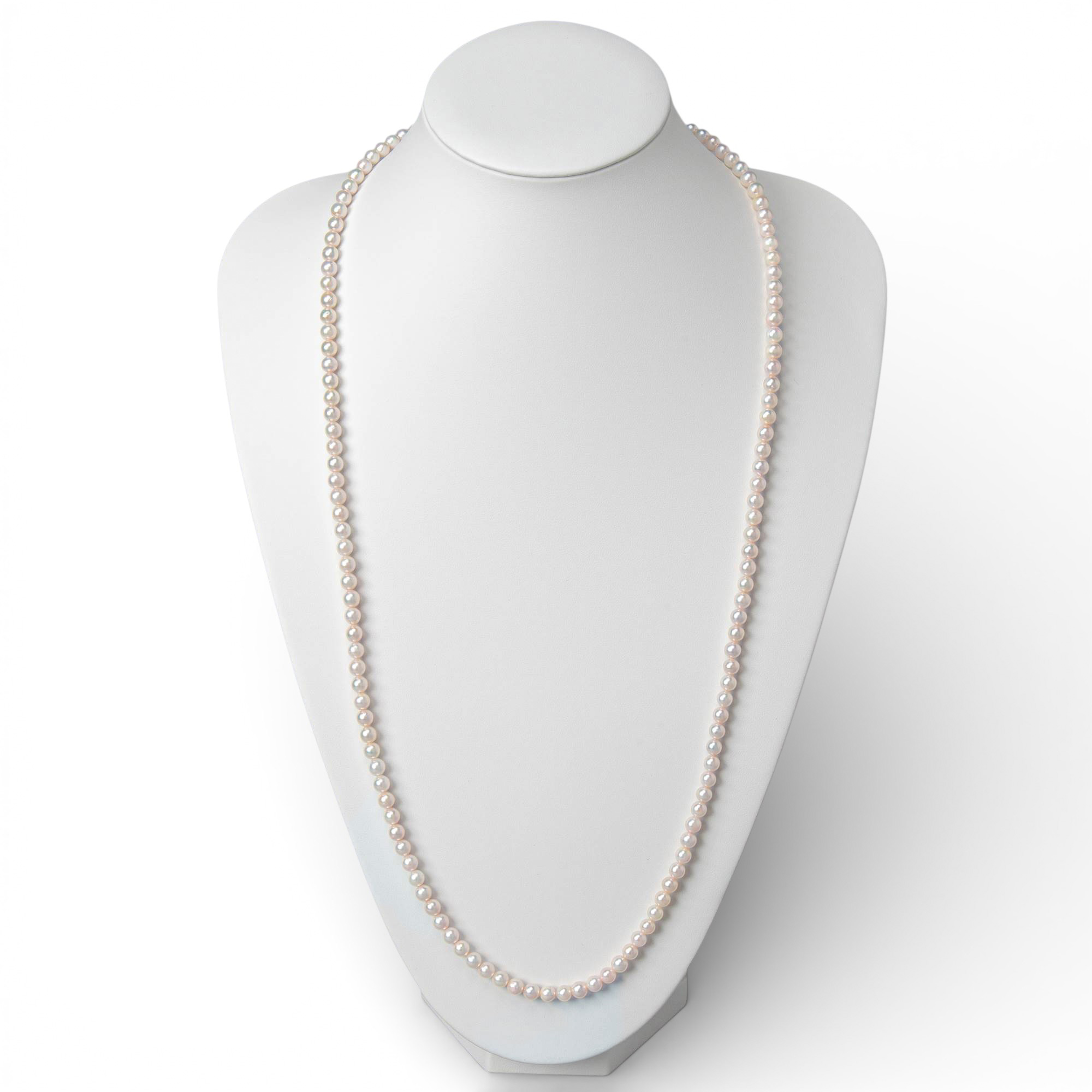 あこや真珠 パールロングネックレス ホワイト系 5.5-6.0mm BB～CC  ラウンド～セミラウンド ビーンズクラスプ（silver）[n2][80cm ロング] （アコヤ本真珠）