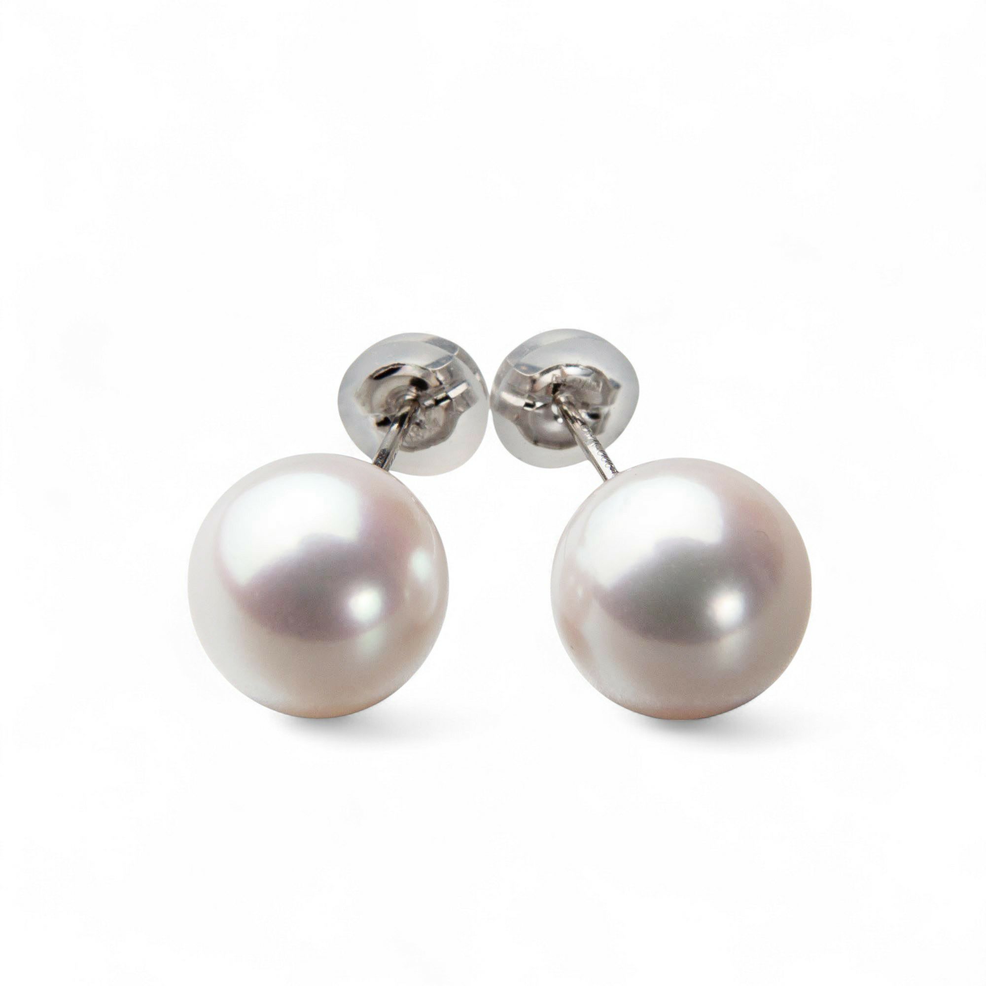 あこや真珠【オーロラ天女】 鑑別書付パールピアス ホワイトピンク系 9.0-9.5mm AAA  Pt900 プラチナ（アコヤ本真珠）[n3]