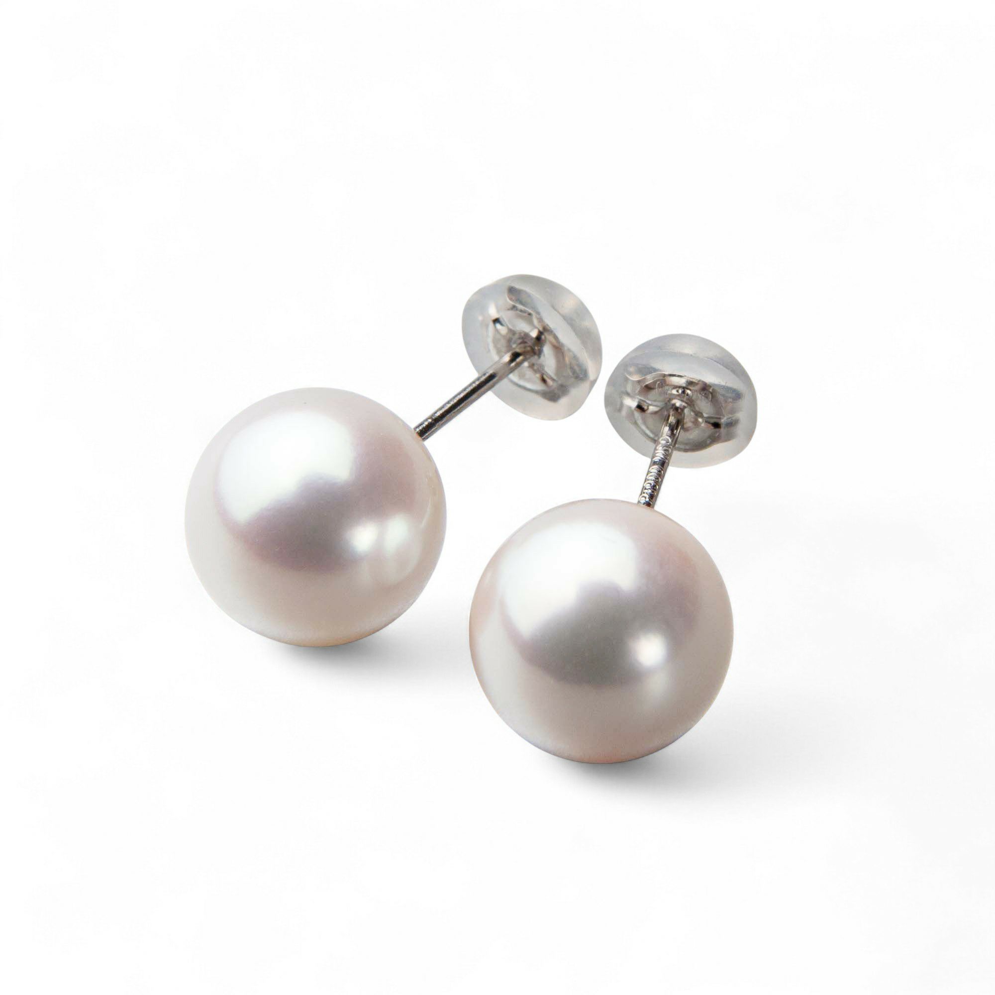 あこや真珠【オーロラ天女】 鑑別書付パールピアス ホワイトピンク系 9.0-9.5mm AAA  Pt900 プラチナ（アコヤ本真珠）[n3]