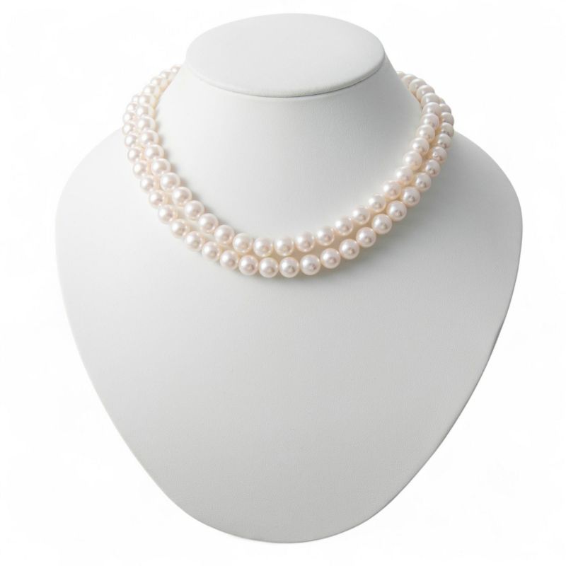 あこや本真珠 ロングパールネックレス パールホワイト系 8.0-8.5mm [80cm ロング] BBB～C  ラウンド ビーンズクラスプ（silver）シルバー（アコヤ本真珠 入学式　結婚式 パーティ フォーマル）[n2]