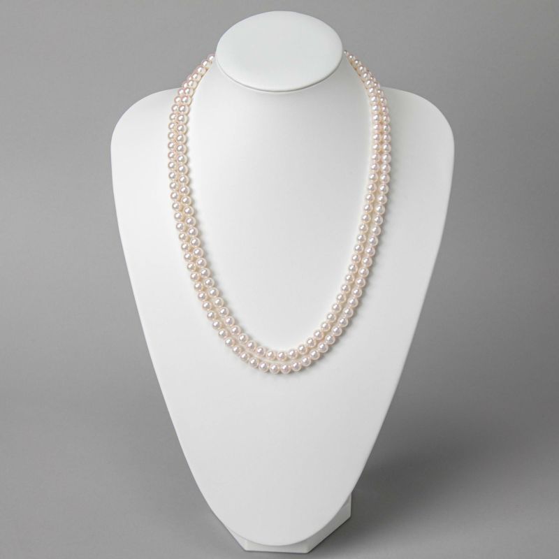 あこや本真珠 2連パールネックレス パールホワイト系 7.0-7.5mm [60cmロング] AAB ラウンド ビーンズクラスプ（silver）[n2]（アコヤ本真珠 入学式　結婚式 パーティ フォーマル）