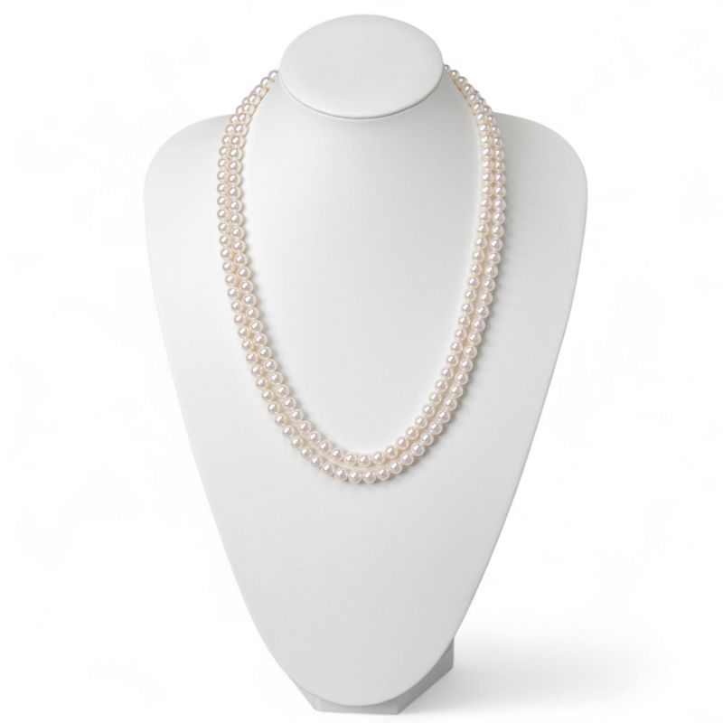 あこや本真珠 2連パールネックレス パールホワイト系 7.0-7.5mm [60cmロング] AAB ラウンド ビーンズクラスプ（silver）[n2]（アコヤ本真珠 入学式　結婚式 パーティ フォーマル）