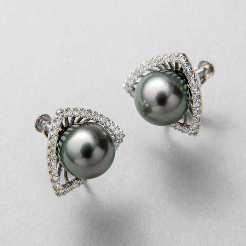 k18WG黒蝶真珠ケシパール天然ダイヤモンドピアス アクセサリー