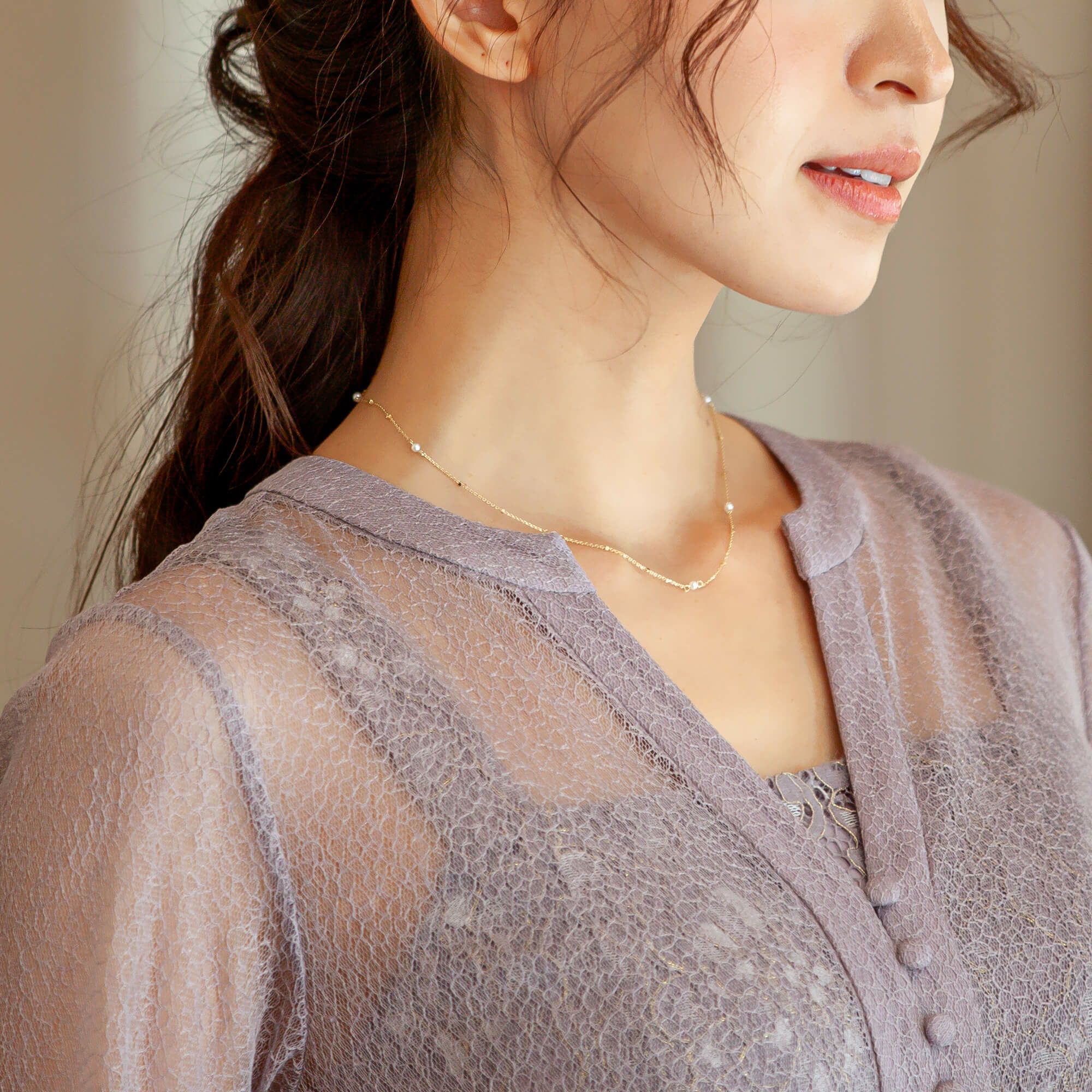 enSTYLE 淡水真珠 ステーションネックレス 2.5-3.0mm K10YG | 淡水真珠  