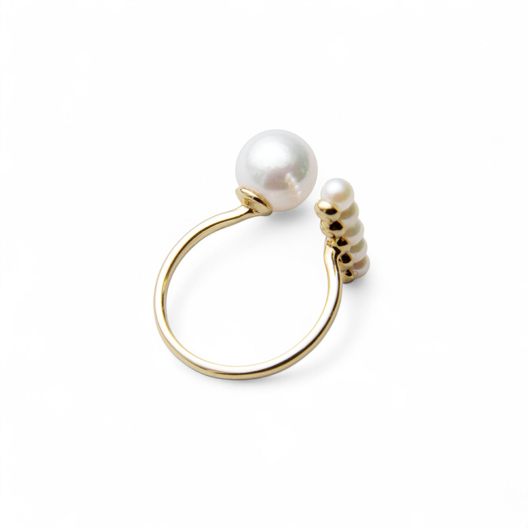 あこや真珠 フォークリング ホワイト系 3.0-8.0mm BBB ラウンド K10YG 《enSTYLE》[n4](パール 指輪 ギフト プレゼント ベビーパール ゴールド レディース)