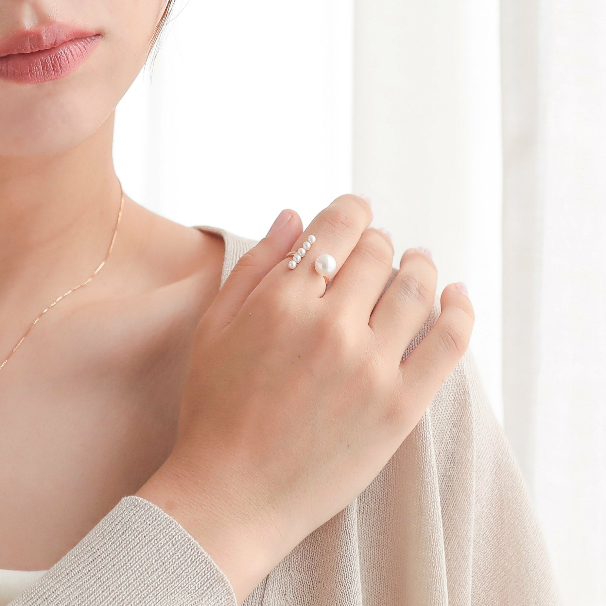 あこや真珠 フォークリング ホワイト系 3.0-8.0mm BBB ラウンド K