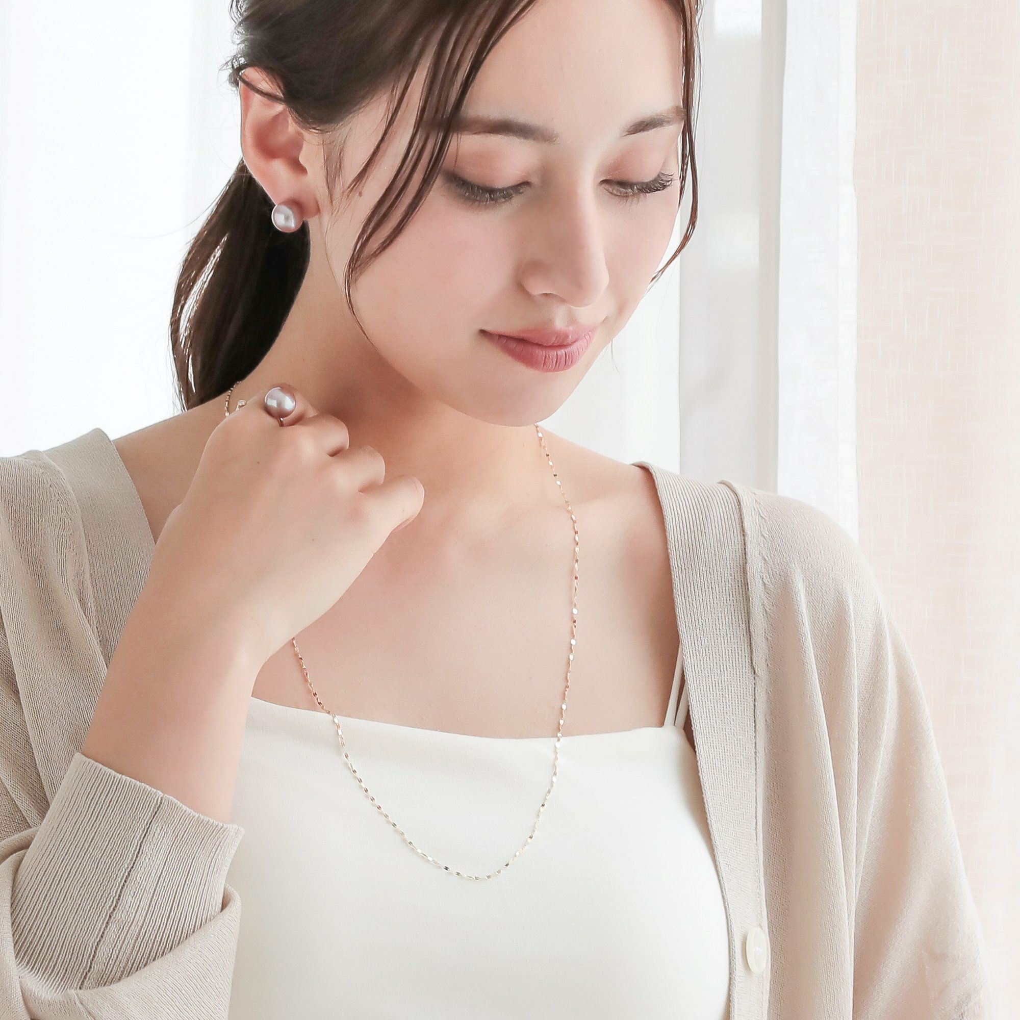 ペタルチェーン 70cm ロングネックレス K10WG/K10YG/K10PG ゴールド（アジャスター環付き/60cmに調整可） [n3]（ロングチェーン ロングネックレス トレンド チョーカー 重ねづけ おしゃれ インスタ映え）