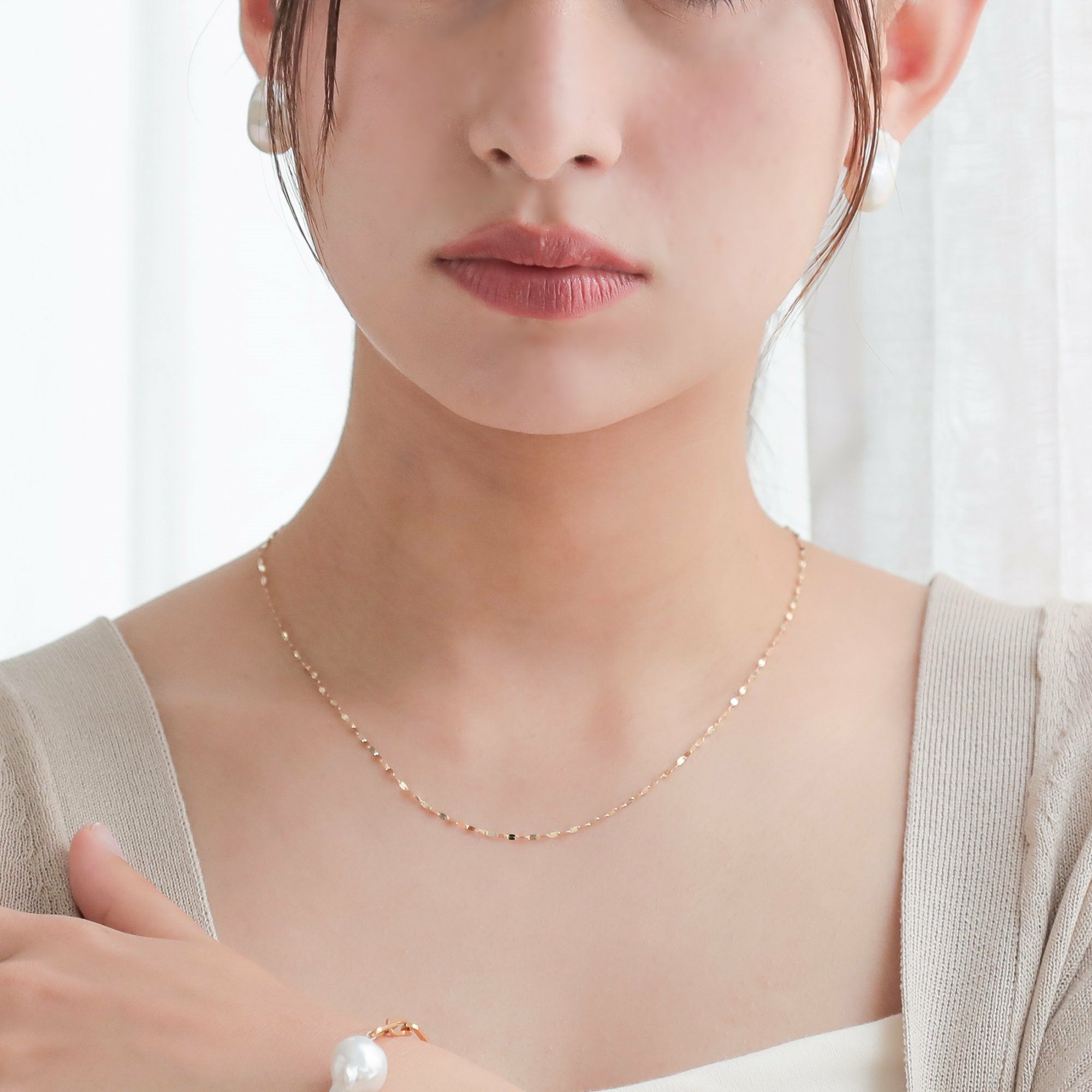 ペタルチェーン ネックレス 45cm K10WG/K10YG/K10PG ゴールド（アジャスター環付/40cmに調整可） [n3]（トレンド チョーカー 重ねづけ おしゃれ インスタ映え）