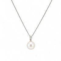 オーロラ花珠真珠 鑑別書付 1粒ダイヤ パールペンダント（45cmチェーン付） 8.5-9.0mm AAA  PT900/PT850 ホワイトゴールド 0.07ct [n3][高品質 プレミアム]