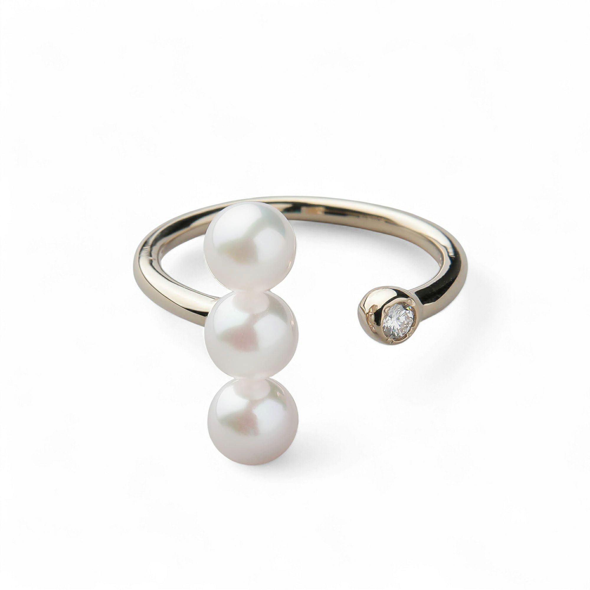 な真珠とストーン装飾のリング Carina あこや真珠 フォークリング5.0-6.0mm K10WG/K10YG | あこや真珠