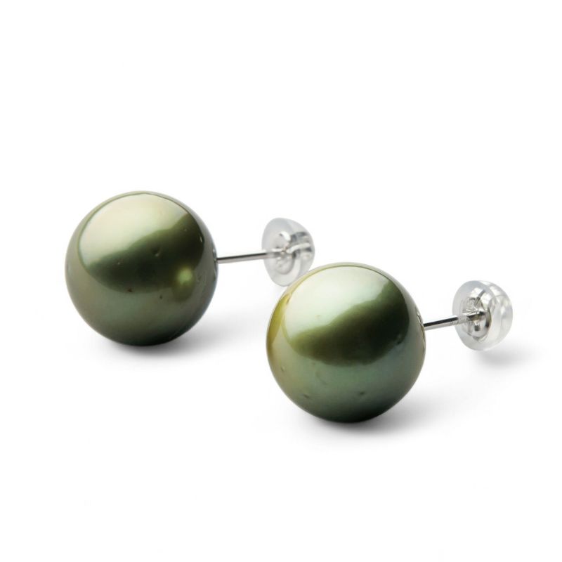 Pistachio タヒチ黒蝶真珠 ピアス11mmUP K14WG