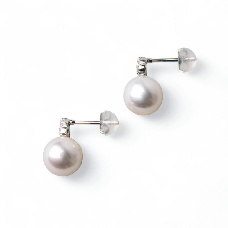 オーロラ花珠真珠 ピアス8.0-8.5mm K18WG -Premium-