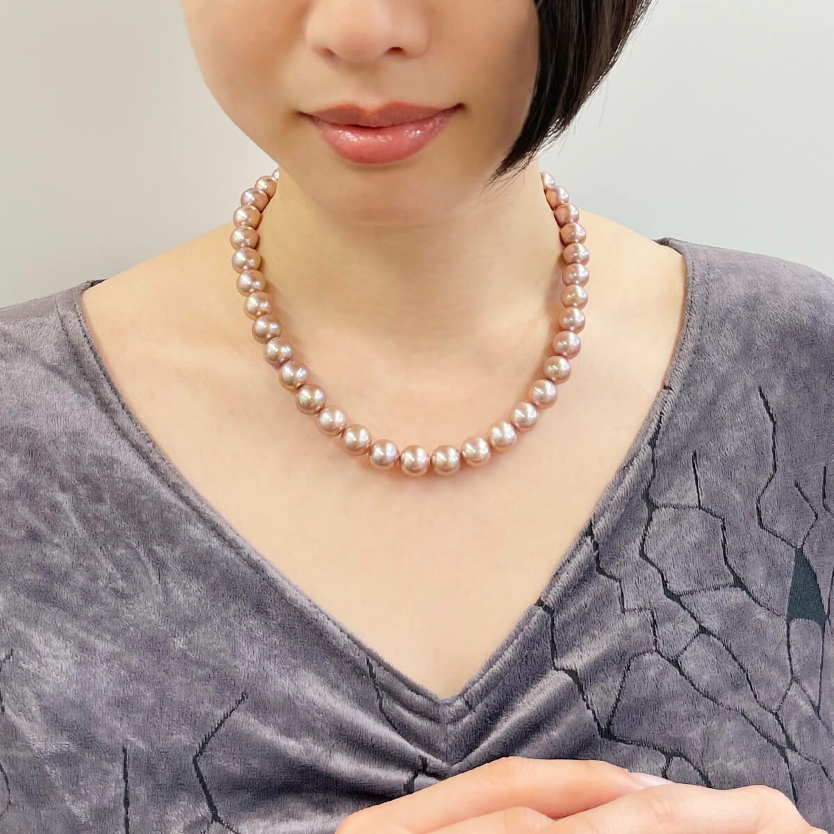 真珠のネックレス9.0-10mmラウンド 大粒 ラウンドパールmt むつかしい