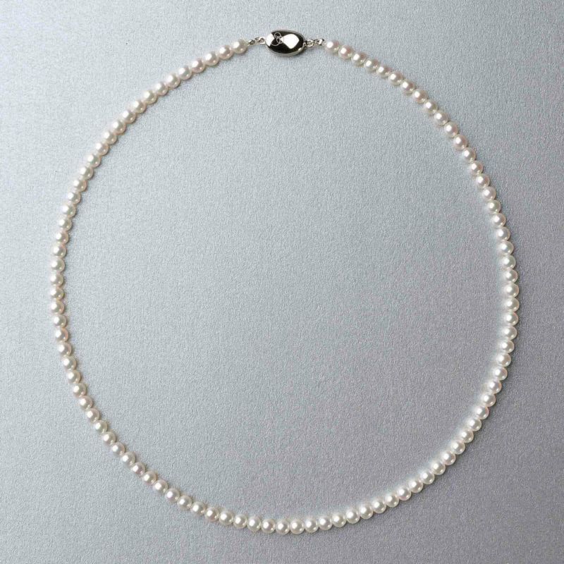 あこや真珠 パールネックレス ホワイト系 3.5-4.0mm A-BBB  ラウンド～セミラウンド ビーンズクラスプ（silver