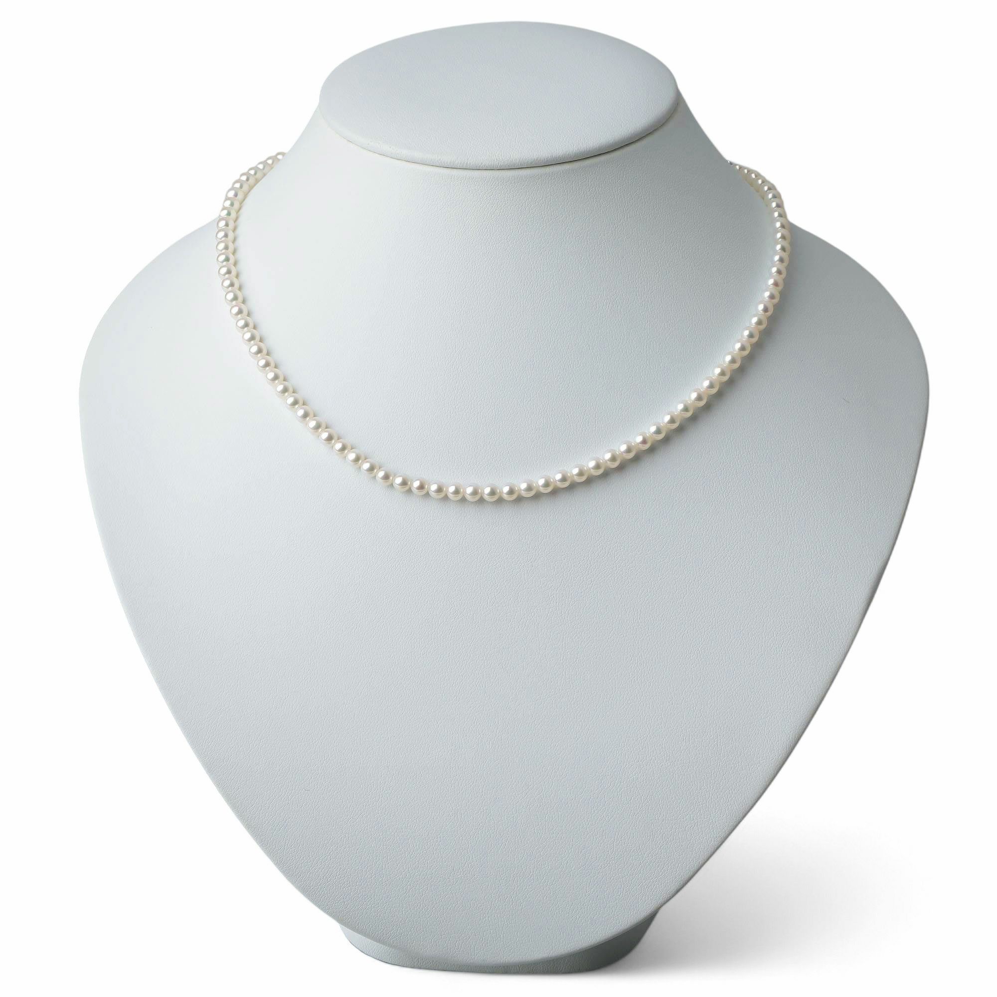 あこや真珠 パールネックレス ホワイト系 3.5-4.0mm A-BBB  ラウンド～セミラウンド ビーンズクラスプ（silver