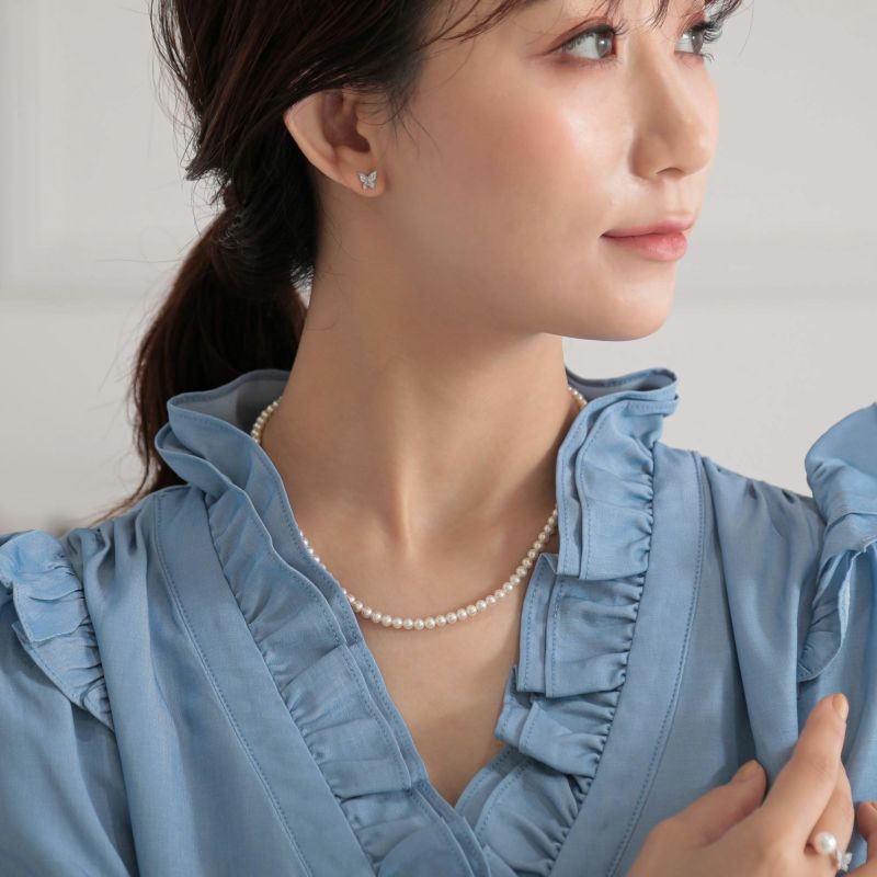 あこや真珠 パールネックレス ホワイト系 3.5-4.0mm A-BBB  ラウンド～セミラウンド ビーンズクラスプ（silver