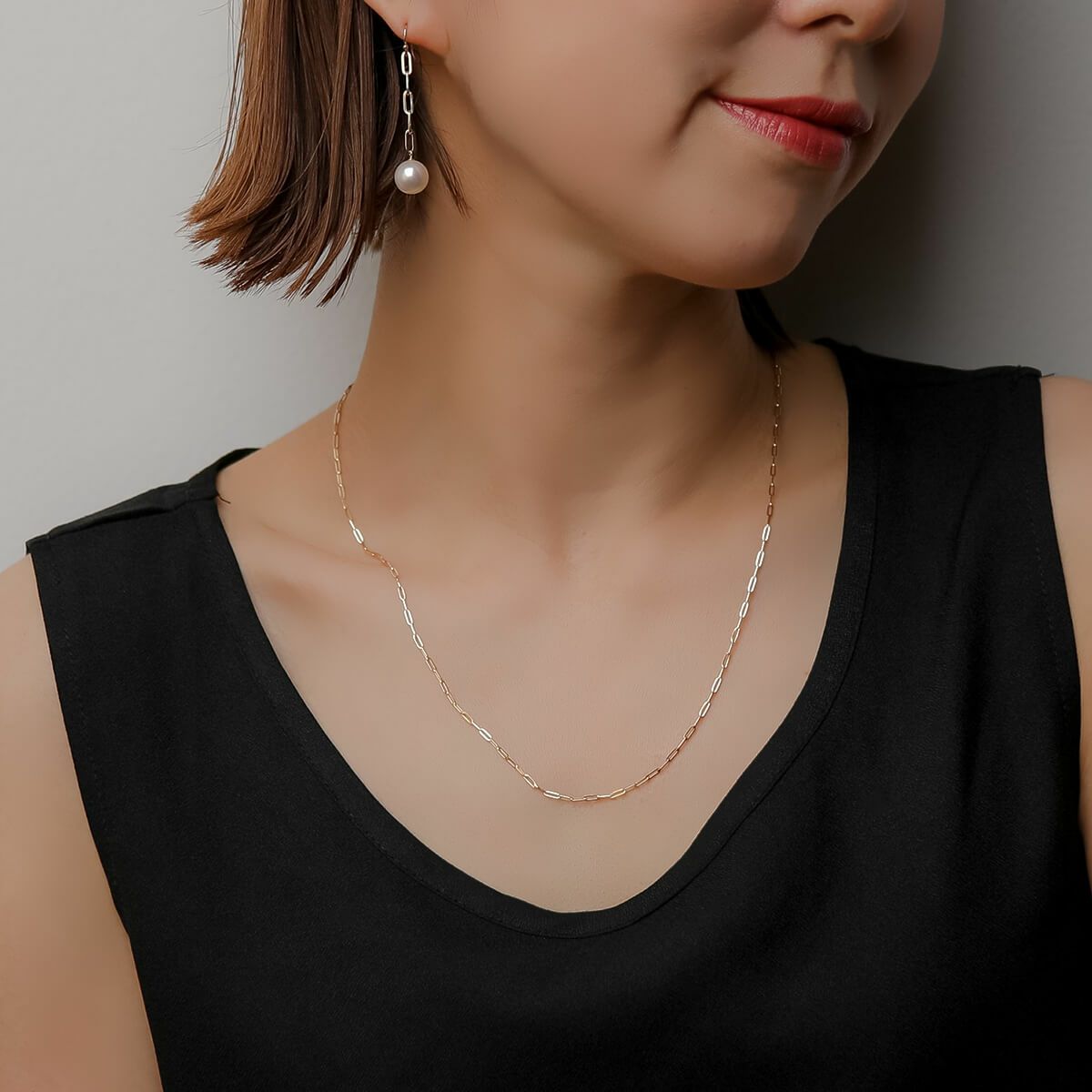 k18 750 けずら YG ペーパークリップチェーンネックレス 