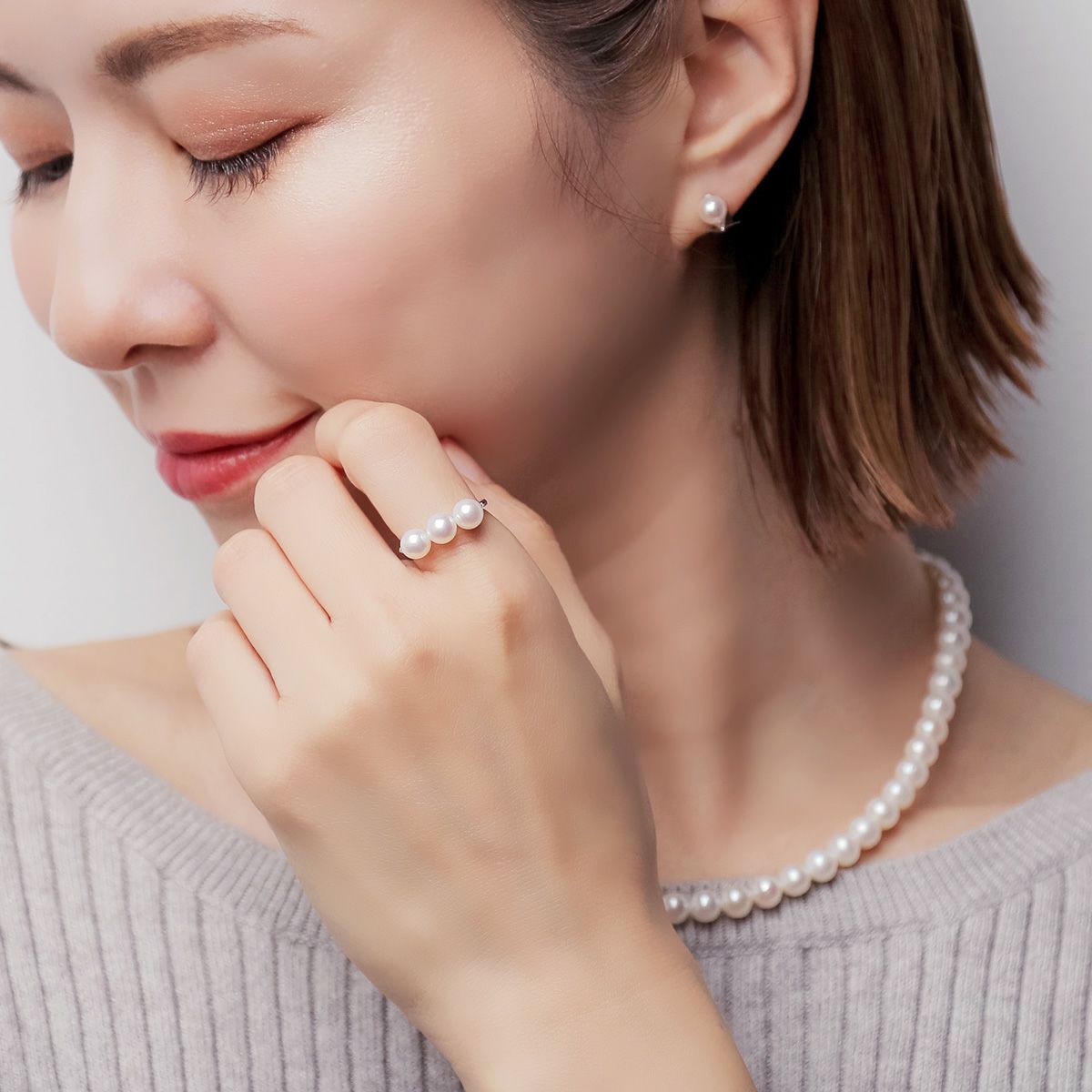 あこや真珠 トリプルパールリング ～Carina(カリーナ)～ ホワイト系 5.5-6.0mm K10WG/YG