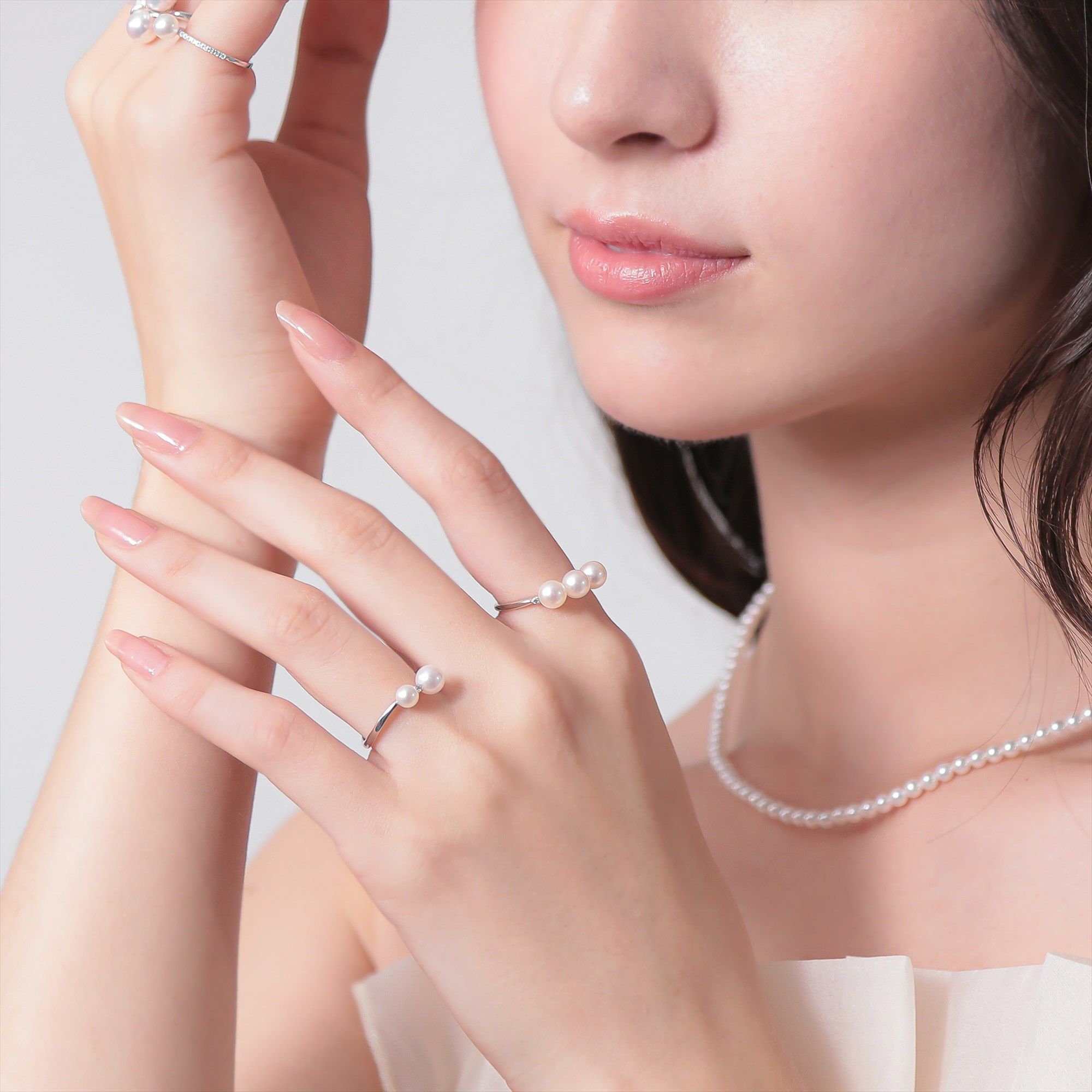 あこや真珠 トリプルパールリング ～Carina(カリーナ)～ ホワイト系 5.5-6.0mm K10WG/YG