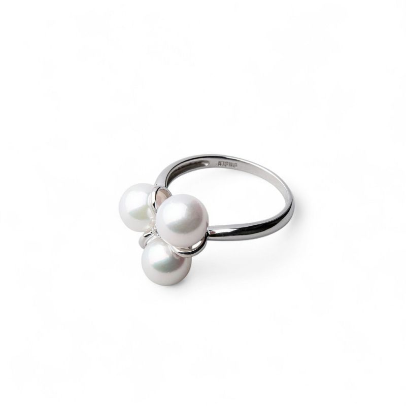 あこや真珠 3粒 ダイヤリング 6.5-7.0mm D0.02 K18WG