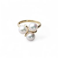 あこや真珠 3粒 ダイヤリング 6.5-7.0mm D0.02 K18YG