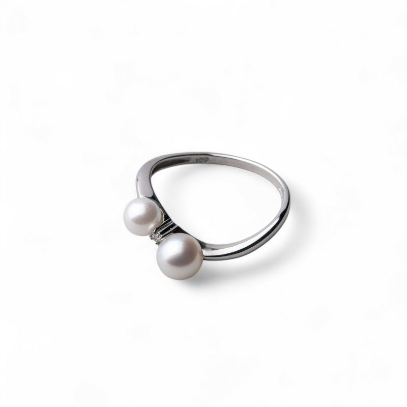 あこや真珠 2粒 カーブリング 4.5-5.0/5.5-6.0mm D0.01 K18WG